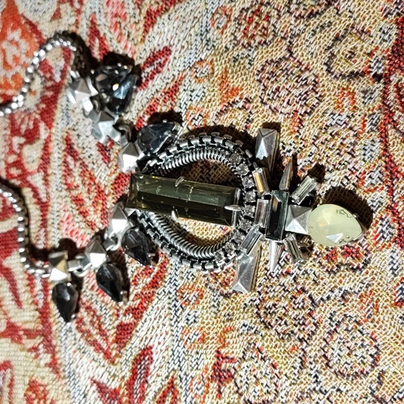 Stella and Dot Art Deco Revival Elongated Citrine Smoke Pewter Tone Necklace - Picture 14 of 15